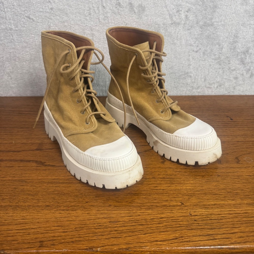 Maeve Womens Hybrid Lug‎ Sole Sneaker Combat Boots 9 Beige Suede Lace Up Chunky
